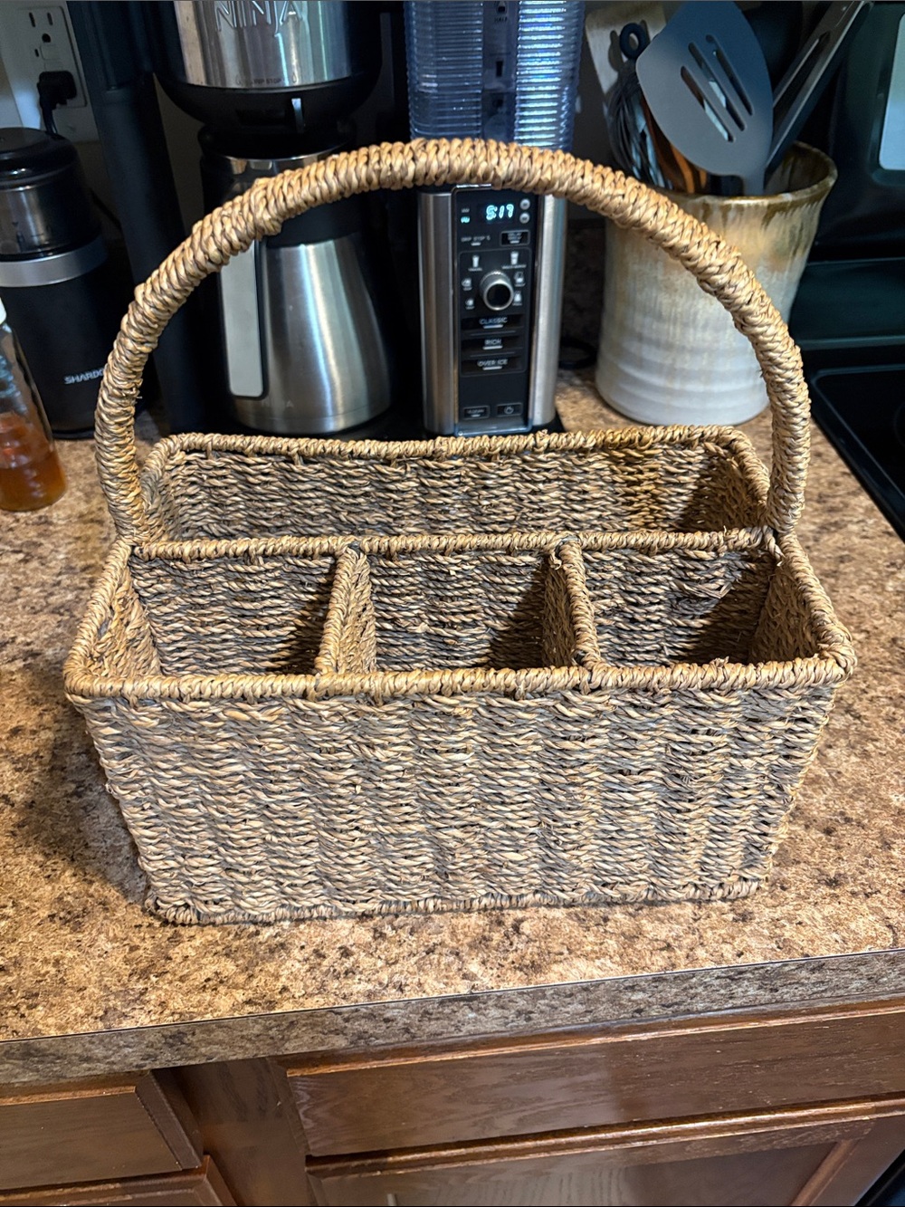 Woven Seagrass Caddy Organizer in Natural Brown - Brand